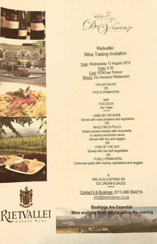 Rietvallei Wine Tasting Invitation