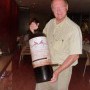Rainold (Owner) holding a 18ltr bottle of wine - called Mechoir