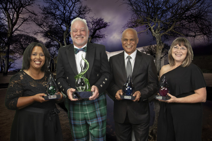 Visionary leaders of the SA Wine Industry were honoured at the 2023 Wine Harvest Commemorative Event: Dr Erna Blancquaert (Recognition for Viti- and Viniculture), Ken Forrester (1659 Visionary Leadership Award), Rydal Jeftha (Recognition for Growing Inclusivity), and Wendy Jonker (Recognition for Wine Advancement)