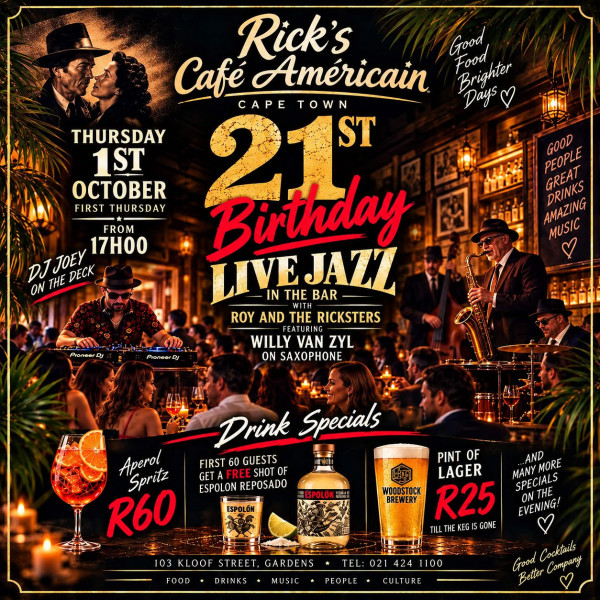 Rick’s Café Américain Celebrates 21 Years on Kloof Street