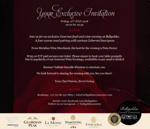 Gourmet Food and Wine Evening at Bellgables