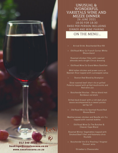 Unusual & Wonderful Varietals Wine & Mezze Dinner