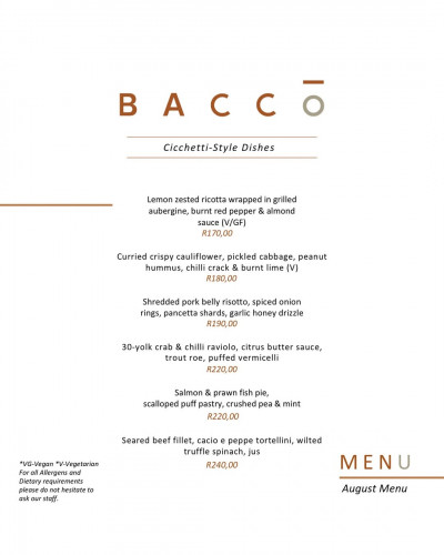 August Cicchetti-Style Menu