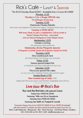 This Week's Specials at Rick's Cafe