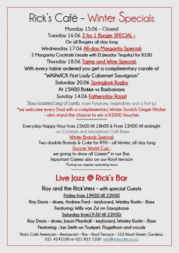 This Week's Specials at Rick's Cafe