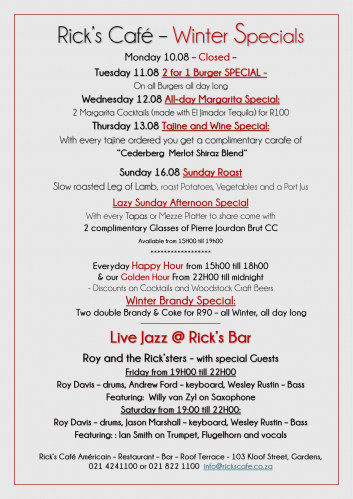 This Week's Specials at Rick's Cafe