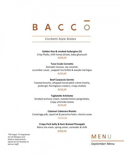 September Cicchetti-Style Menu