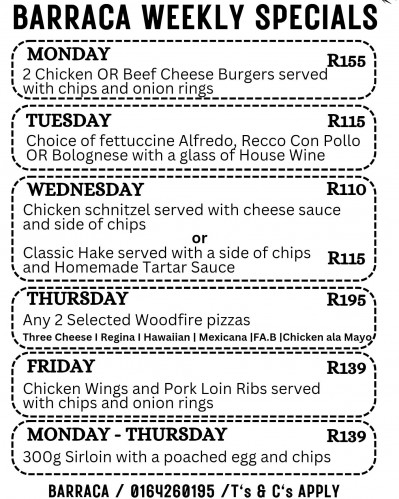 Our Barraca Weekly Specials
