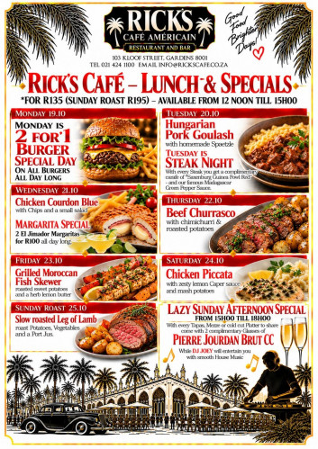 This Week's Specials at Rick's Cafe