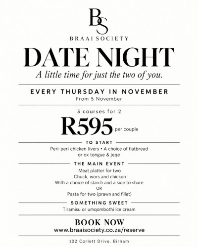 November Date Night at Braai Society – R595 per Couple
