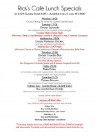 This Week's Specials at Rick's Cafe